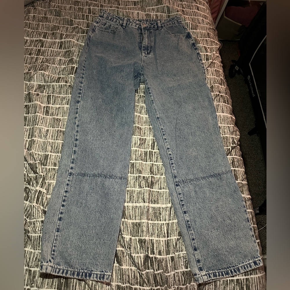 High waist washed  straight leg jeans